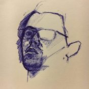 Self-portrait sketch in biro