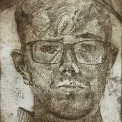 Self-portrait etching title Contemplation
