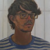 Self-portrait in studio oil painting