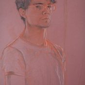 Self-portrait in conte, chalk and pencil